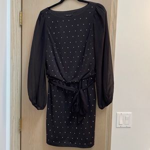 WHBM Long sleeve black dress with gold embellishments